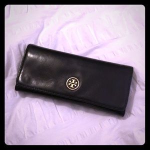 Authentic Tory Burch leather black envelope wallet
